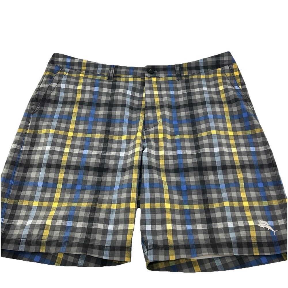 Tommy Bahama Shorts Mens 36 Gray Island Active Hybrid Gingham Check Drawstring